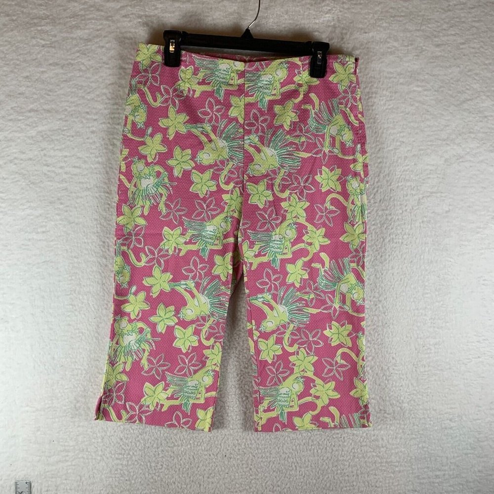 VTG Lilly Pulitzer Pants‎ Women's 6 Pink Floral Mid-Rise Capri Straight Leg 8624